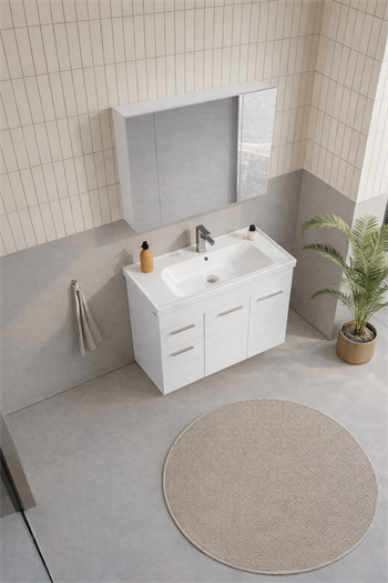 Orka Enez Banyo Dolabı Takımı, 100 cm, Beyaz (Dolaplı Ayna), 5000305