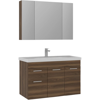 Orka Enez 100 cm Tesbih Ceviz Banyo Dolabı Takımı (Dolaplı Ayna)