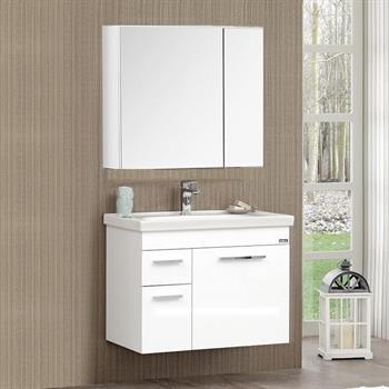 Orka Enez 80 cm Beyaz Banyo Dolabı Takımı (Dolaplı Ayna)