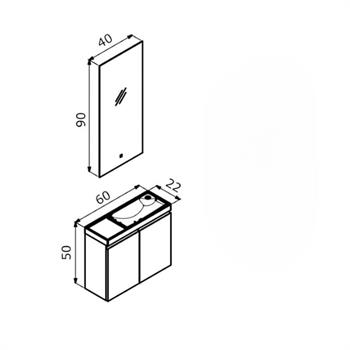 Orka Ferla 60 cm Mat Gri Banyo Dolabı Takımı