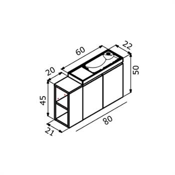 Orka Ferla 80 cm Antrasit Banyo Dolabı Alt Modül ve Lavabo