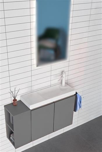 Orka Ferla 80 cm Gri Banyo Dolabı Alt Modül ve Lavabo