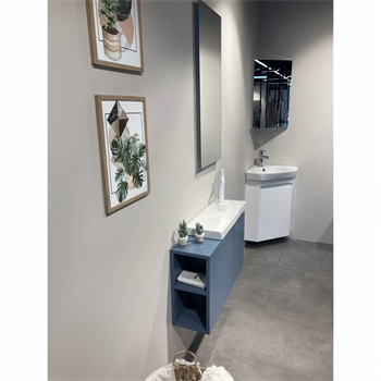 Orka Ferla 80 cm Mat Mavi Banyo Dolabı Takımı