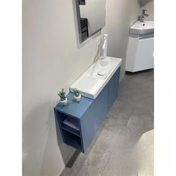 Orka Ferla 80 cm Mat Mavi Banyo Dolabı Takımı