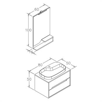 Orka Galia Banyo Dolabı Takımı, 80 cm, Legnano (Led Aydınlatmalı Ayna), 5000311