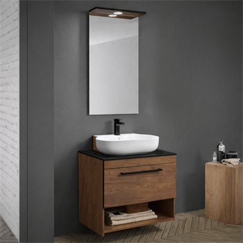 Orka Knidos Banyo Dolabı Takımı, 70 cm, Navaro (Led Spotlu Ayna), 5000343