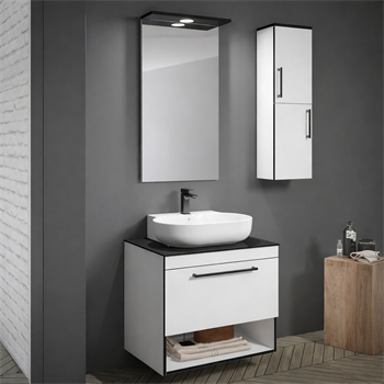 Orka Knidos Banyo Dolabı Takımı, 70 cm, Beyaz (Led Spotlu Ayna), 5000341