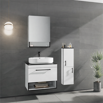 Orka Knidos Banyo Dolabı Takımı, 70 cm, Beyaz (Dolaplı Ayna), 5000342