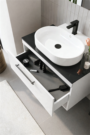 Orka Knidos Banyo Dolabı Takımı, 90 cm, Beyaz (Led Spotlu Ayna), 5000347