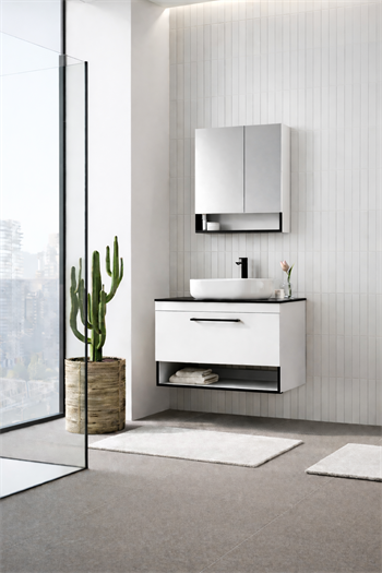 Orka Knidos Banyo Dolabı Takımı, 90 cm, Beyaz (Dolaplı Ayna), 5000348