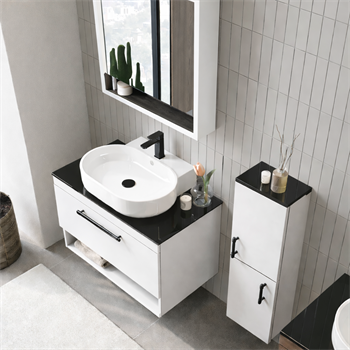 Orka Knidos Banyo Dolabı Takımı, 90 cm, Beyaz (Dolaplı Ayna), 5000348
