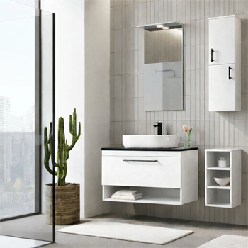 Orka Knidos Banyo Dolabı Takımı, 90 cm, Beyaz (Led Spotlu Ayna), 5000347