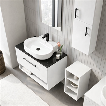 Orka Knidos Banyo Dolabı Takımı, 90 cm, Beyaz (Led Spotlu Ayna), 5000347