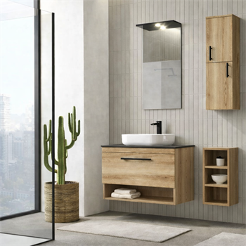 Orka Knidos Banyo Dolabı Takımı, 90 cm, Legnona (Led Spotlu Ayna), 5000351