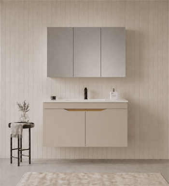 Orka Lena 100 cm Çöl Beji Banyo Dolabı Takımı (Kapaklı ,Dolaplı Ayna), 5008006