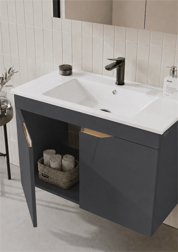 Orka Lena 100 cm Mat Antrasit Banyo Dolabı Takımı (Kapaklı ,Dolaplı Ayna), 5008028