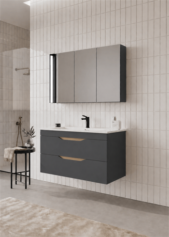 Orka Lena 100 cm Mat Antrasit Banyo Dolabı Takımı (Çekmeceli ,Dolaplı Ayna), 5008040