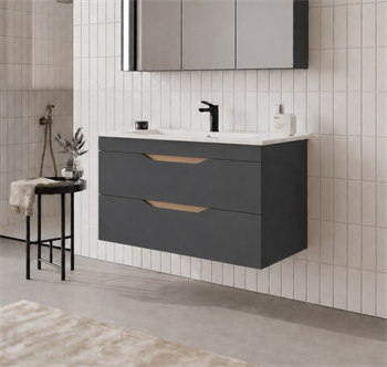 Orka Lena 100 cm Mat Antrasit Banyo Dolabı Alt Modül Ve Lavabo (Çekmeceli), 5008041