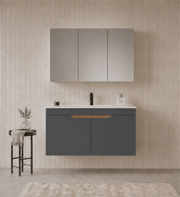 Orka Lena 100 cm Mat Antrasit Banyo Dolabı Takımı (Kapaklı ,Dolaplı Ayna), 5008028