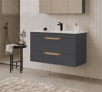 Orka Lena 100 cm Mat Antrasit Banyo Dolabı Alt Modül Ve Lavabo (Kapaklı), 5008026