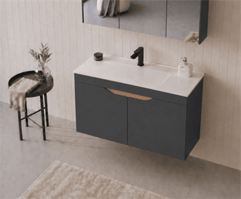 Orka Lena 100 cm Mat Antrasit Banyo Dolabı Alt Modül Ve Lavabo (Kapaklı), 5008026