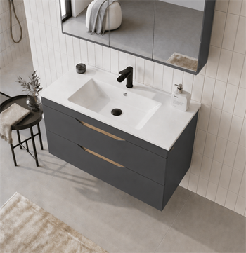 Orka Lena 100 cm Mat Antrasit Banyo Dolabı Alt Modül Ve Lavabo (Çekmeceli), 5008041