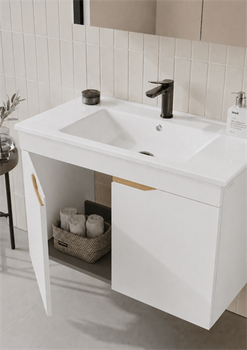 Orka Lena 100 cm Mat Beyaz Banyo Dolabı Alt Modül Ve Lavabo (Kapaklı), 5008799