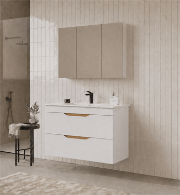 Orka Lena 100 cm Mat Beyaz Banyo Dolabı Takımı (Kapaklı ,Dolaplı Ayna), 5008798