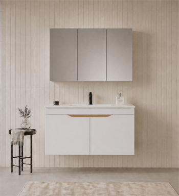 Orka Lena 100 cm Mat Beyaz Banyo Dolabı Takımı (Kapaklı ,Dolaplı Ayna), 5008798