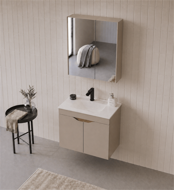 Orka Lena 65 cm Çöl beji Banyo Dolabı Takımı (Kapaklı ,Dolaplı Ayna), 5007999