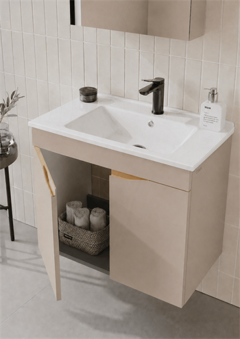 Orka Lena 65 cm Çöl beji Banyo Dolabı Takımı (Kapaklı ,Dolaplı Ayna), 5007999