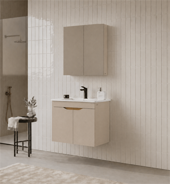 Orka Lena 65 cm Çöl beji Banyo Dolabı Takımı (Kapaklı ,Dolaplı Ayna), 5007999