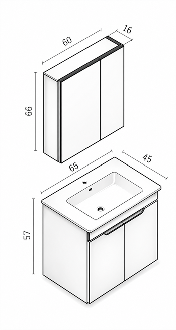 Orka Lena 65 cm Çöl beji Banyo Dolabı Takımı (Kapaklı ,Dolaplı Ayna), 5007999
