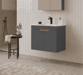 Orka Lena 65 cm Mat Antrasit Banyo Dolabı Alt Modül Ve Lavabo (Kapaklı), 5008018