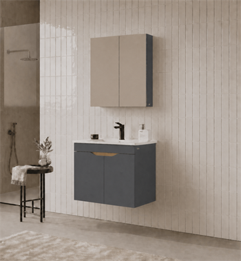 Orka Lena 65 cm Mat Antrasit Banyo Dolabı Takımı (Kapaklı ,Dolaplı Ayna), 5008019