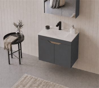 Orka Lena 65 cm Mat Antrasit Banyo Dolabı Alt Modül Ve Lavabo (Kapaklı), 5008018