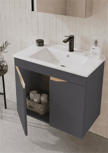 Orka Lena 65 cm Mat Antrasit Banyo Dolabı Alt Modül Ve Lavabo (Kapaklı), 5008018