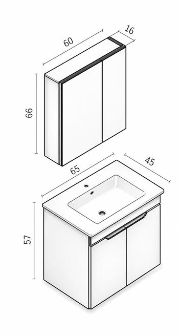 Orka Lena 65 cm Mat Beyaz Banyo Dolabı Takımı (Kapaklı ,Dolaplı Ayna), 5008806