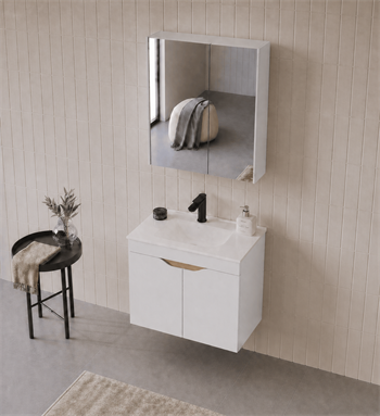 Orka Lena 65 cm Mat Beyaz Banyo Dolabı Takımı (Kapaklı ,Dolaplı Ayna), 5008806