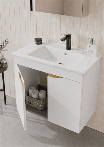 Orka Lena 65 cm Mat Beyaz Banyo Dolabı Alt Modül Ve Lavabo (Kapaklı), 5008807