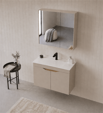 Orka Lena 85 cm Çöl Beji Banyo Dolabı Takımı (Kapaklı ,Dolaplı Ayna), 5008003