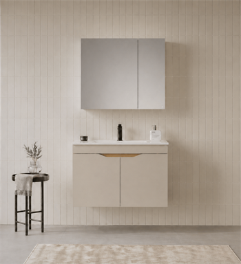Orka Lena 85 cm Çöl Beji Banyo Dolabı Takımı (Kapaklı ,Dolaplı Ayna), 5008003