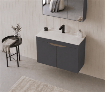 Orka Lena 85 cm Mat Antrasit Banyo Dolabı Alt Modül Ve Lavabo (Kapaklı), 5008022