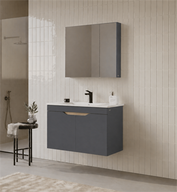 Orka Lena 85 cm Mat Antrasit Banyo Dolabı Takımı (Kapaklı ,Dolaplı Ayna), 5008024