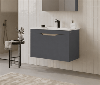 Orka Lena 85 cm Mat Antrasit Banyo Dolabı Alt Modül Ve Lavabo (Kapaklı), 5008022