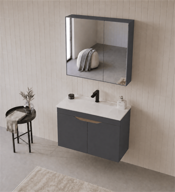 Orka Lena 85 cm Mat Antrasit Banyo Dolabı Takımı (Kapaklı ,Dolaplı Ayna), 5008024