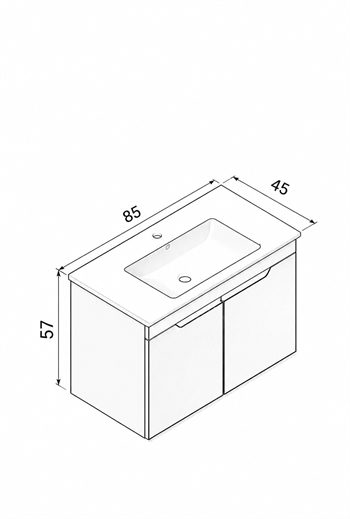 Orka Lena 85 cm Mat Antrasit Banyo Dolabı Alt Modül Ve Lavabo (Kapaklı), 5008022