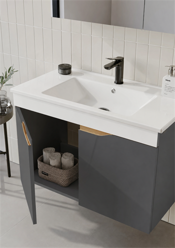 Orka Lena 85 cm Mat Antrasit Banyo Dolabı Takımı (Kapaklı ,Dolaplı Ayna), 5008024