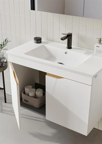 Orka Lena 85 cm Mat Beyaz Banyo Dolabı Takımı (Kapaklı ,Dolaplı Ayna), 5008811