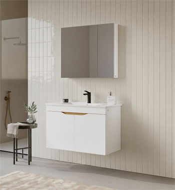 Orka Lena 85 cm Mat Beyaz Banyo Dolabı Takımı (Kapaklı ,Dolaplı Ayna), 5008811